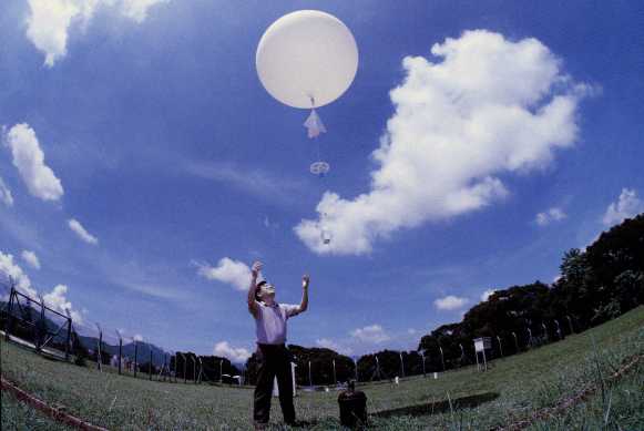Upper-air sounding balloons are launched at regular times every day from King's Park Meteorological Station Upper-air sounding balloons are launched routinely