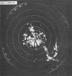 Radar pictures of Typhoon Hope taken early on the morning of 2 August 1979.