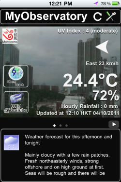 Sample screen of local weather forecast as default display on