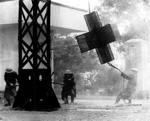 The Hurricane Signal No. 10 being hoisted at Hong Kong Observatory headquarters.