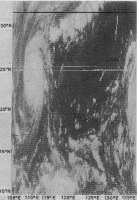 圖六&nbsp;&nbsp;&nbsp;颱風愛茜於一九七五年十月十四日上午9時32分至9時40分的NOAA-4衛星圖像 